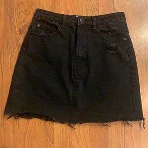 Black denim mini skirt